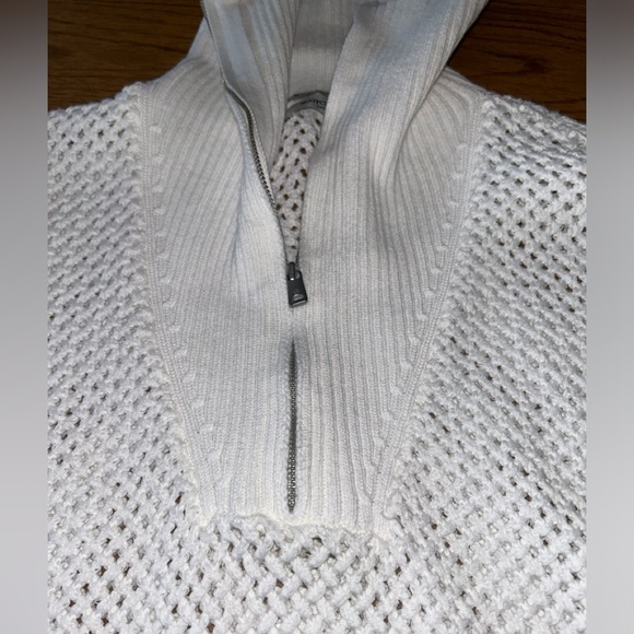 Scotch & Soda Women White Crochet Knit 1/4 Zip Cap Sleeve Sweater Sugar Sizzle L - Picture 12 of 16